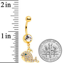 将图片加载到图库查看器,Clear Aqua Gem Gold Tone Whale Dangle Belly Ring