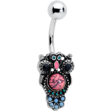 Load image into Gallery viewer, Black Gem Pink Orb Owl Belly Ring