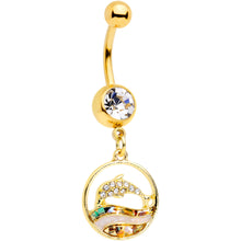 将图片加载到图库查看器,Clear Gem Gold Tone Leaping Dolphin Dangle Belly Ring