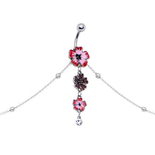 将图片加载到图库查看器,Clear Pink Gem Pink Tropical Flower Dangle Belly Ring Belly Chain