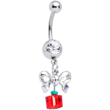 Load image into Gallery viewer, Clear Red Gem Festive Green Gold Tone Christmas Dangle Belly Ring Set of 3