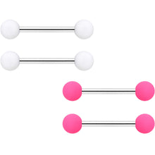 Load image into Gallery viewer, 14G 9/16 Hot Pink White Matte Barbell Nipple Ring Set of 4