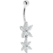 将图片加载到图库查看器,16G Solid 14K White Gold Cubic Zirconia DUAL LILY Dangle Belly Ring