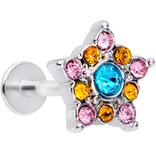 Load image into Gallery viewer, 16G 3/8 Pink Yellow Blue Gem Showy Star Labret Monroe Tragus