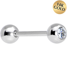 Load image into Gallery viewer, Solid 14k White Gold CZ Solitiare Barbell Tongue Ring 14G 5/8