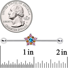 Load image into Gallery viewer, 14G Pink Yellow Blue Gem Showy Star Industrial Barbell 38mm