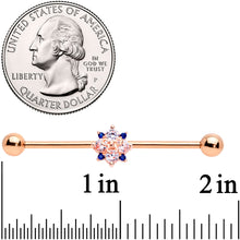 Load image into Gallery viewer, 14G Clear CZ Gem Rose Gold Tone Bow Star Industrial Barbell 38mm