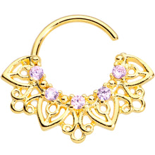 Load image into Gallery viewer, 16G 5/16 Pink Gem Gold Tone Lovely Leaves Closure Ring