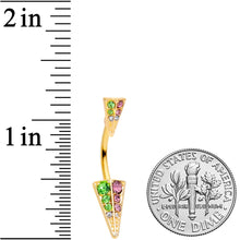 将图片加载到图库查看器,Pink Green Gem Gold Tone Triangle Double Mount Belly Ring