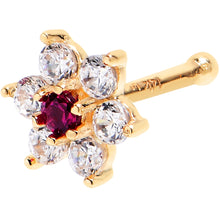 Load image into Gallery viewer, Solid 14K Yellow GOLD Fuchsia CZ FLOWER Nose Stud