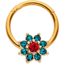 Load image into Gallery viewer, 16G 5/16 Red Gem Gold Tone Christmas Flower Hinged Segment Ring