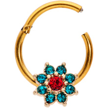 Load image into Gallery viewer, 16G 5/16 Red Gem Gold Tone Christmas Flower Hinged Segment Ring