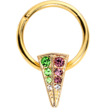Load image into Gallery viewer, 16G 3//8 Pink Green Gem Gold Tone Triangle Hinged Segment Ring