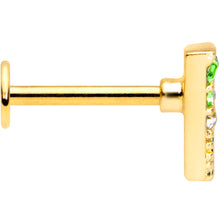 Load image into Gallery viewer, 16G 3/8 Pink Green Gem Gold Tone Triangle Labret Monroe Tragus