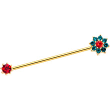 Load image into Gallery viewer, 14G Green Red Gem Christmas Flower Industrial Barbell 38mm