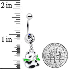 将图片加载到图库查看器,Clear Gem Black White Hungry Panda Bear Dangle Belly Ring