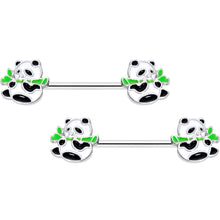 Load image into Gallery viewer, 14G 9/16 Black White Hungry Panda Bear Barbell Nipple Ring Set