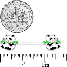 Load image into Gallery viewer, 14G 9/16 Black White Hungry Panda Bear Barbell Nipple Ring Set