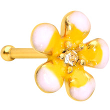 Load image into Gallery viewer, 20G 1/4 Clear Gem Gold Tone Pretty Little Flower Nose Bone
