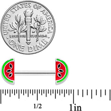 Load image into Gallery viewer, 14G 9/16 Red Green Juicy Watermelon Barbell Nipple Ring Set