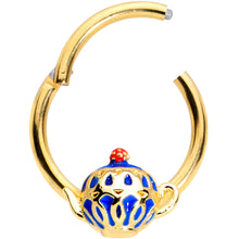 Load image into Gallery viewer, 16G 3/8 Gold Tone Blue Teapot Hinged Segment Ring