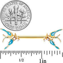 Load image into Gallery viewer, 14G 9/16 Clear CZ Gem Gold Tone Swallow Bird Nipple Ring Set