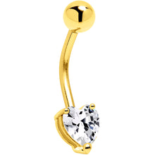 将图片加载到图库查看器,16G Solid 14K Yellow Gold Cubic Zirconia HEART SOLITAIRE Belly Ring