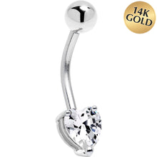 Load image into Gallery viewer, 16G Solid 14K White Gold Cubic Zirconia Heart Solitaire Belly Ring