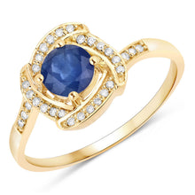Load image into Gallery viewer, 0.73 Carat Genuine Blue Sapphire and White Diamond 14K Yellow Gold Ring
