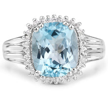 Load image into Gallery viewer, 4.32 Carat Genuine Blue Topaz and White Zircon .925 Sterling Silver Ring