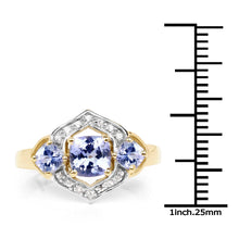 将图片加载到图库查看器,14K Yellow Gold Plated 1.58 Carat Genuine Tanzanite and White Topaz .925 Sterling Silver Ring