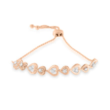 Load image into Gallery viewer, Rose Plated Sterling Silver Diamond Heart-Linked Bolo Bracelet (0.30 cttw, H-I Color, I2-I3 Clarity)