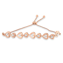 Load image into Gallery viewer, Rose Plated Sterling Silver Diamond Heart-Linked Bolo Bracelet (0.30 cttw, H-I Color, I2-I3 Clarity)