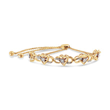 Load image into Gallery viewer, 14K Yellow Gold Plated .925 Sterling Silver 1/10 Cttw Diamond Infinity Heart Shaped 4â€-10†Adjustable Bolo Bracelet (H-I Color, I2-I3 Clarity)