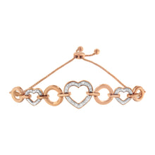 将图片加载到图库查看器,10K Rose Gold over .925 Sterling Silver 1/10 Cttw Round-Cut Diamond Heart Link Adjustable Bolo Bracelet (H-I Color, I2-I3 Clarity) - 6"-9" Adjustable