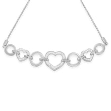 Load image into Gallery viewer, .925 Sterling Silver 1/10 Cttw Round-Cut Diamond Heart-Link Adjustable Bolo Bracelet ( H-I Color, I2-I3 Clarity) - 6"-9" Adjustable
