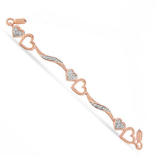 Load image into Gallery viewer, 14K Rose Gold Plated .925 Sterling Silver 1/10 Cttw Diamond Wave and Hearts 4â€-10†Adjustable Bolo Bracelet (I-J Color, I3 Clarity)
