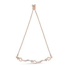 Load image into Gallery viewer, 14K Rose Gold Plated .925 Sterling Silver 1/10 Cttw Diamond Wave and Hearts 4â€-10†Adjustable Bolo Bracelet (I-J Color, I3 Clarity)