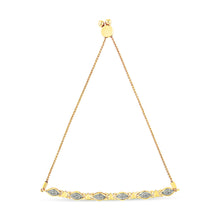 Load image into Gallery viewer, 14K Yellow Gold Plated .925 Sterling Silver Diamond Accent Alternating Marquise Shape and Heart Links Bolo Bracelet (I-J Color, I3 Clarity) - Adjustable 6" to 9"