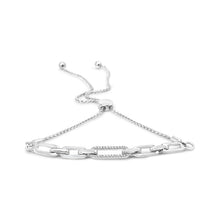 Load image into Gallery viewer, .925 Sterling Silver 1/10 Cttw Diamond Paperclip Link Adjustable Bolo Bracelet (I-J Color, I2-I3 Clarity)