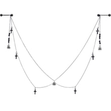 Load image into Gallery viewer, 14G 9/16 Black Gem Spider Cross Halloween Dangle Nipple Chain