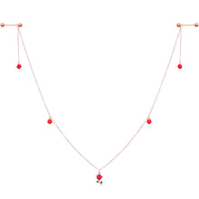 Load image into Gallery viewer, 14G 9/16 Gold Tone Red Flower Valentine Dangle Nipple Chain