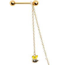 Load image into Gallery viewer, 14G 9/16 Gold Tone Yellow Flower Bee Dangle Nipple Chain