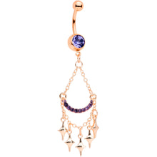 Load image into Gallery viewer, Purple Gem Rose Gold Tone Double Drama Chandelier Dangle Belly Ring