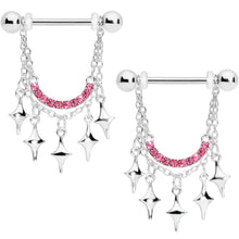 Load image into Gallery viewer, 14G 9/16 Pink Gem Drama Dangle Nipple Ring Set