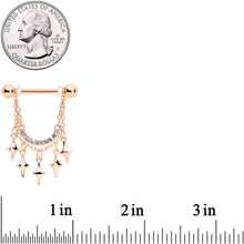 Load image into Gallery viewer, 14G 9/16 Clear Gem Rose Gold Tone Drama Dangle Nipple Ring Set