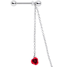 Load image into Gallery viewer, 14G 9/16 Red Rose Flower Valentine Dangle Nipple Chain