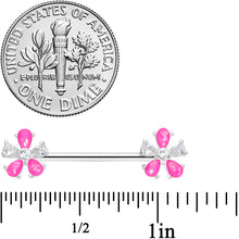Load image into Gallery viewer, 14G 9/16 Pink Faux Opal Flower Barbell Nipple Ring Set