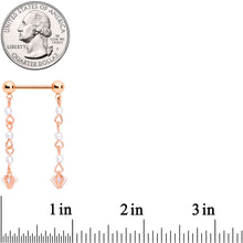 Load image into Gallery viewer, 14G 5/8 Clear CZ Gem Rose Gold Tone Orb Dangle Nipple Ring Set