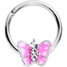 将图片加载到图库查看器,16G 3/8 Clear Gem Pink Butterfly Septum Ring